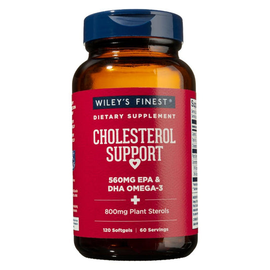 Wiley's Finest bottle with label signals premium omega-3 for heart support
