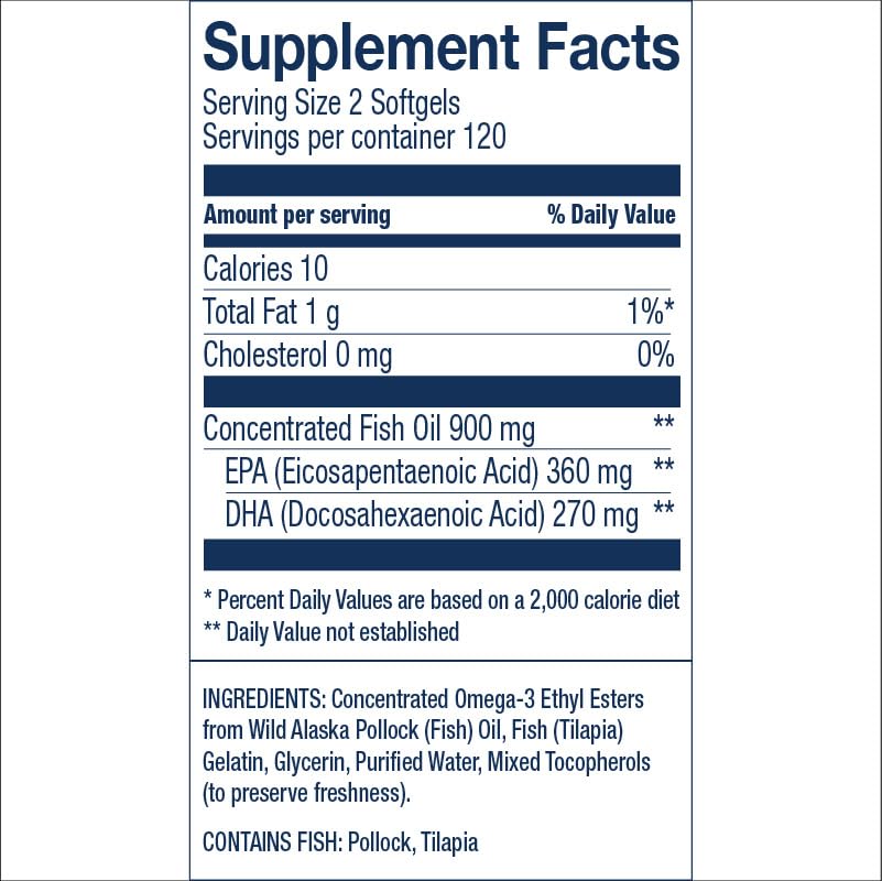 Close-up of mini softgels highlighting high-potency EPA and DHA.