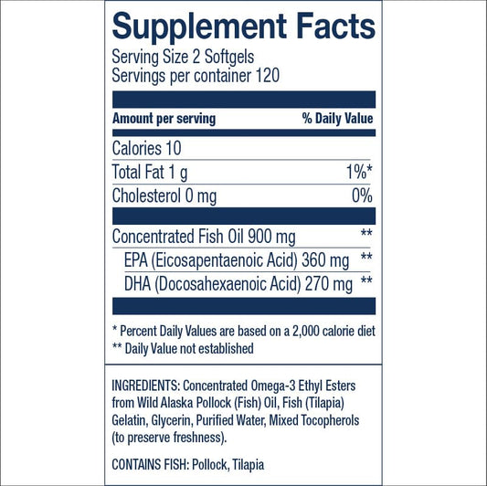 Close-up of mini softgels highlighting high-potency EPA and DHA.