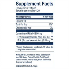 Close-up of mini softgels highlighting high-potency EPA and DHA.