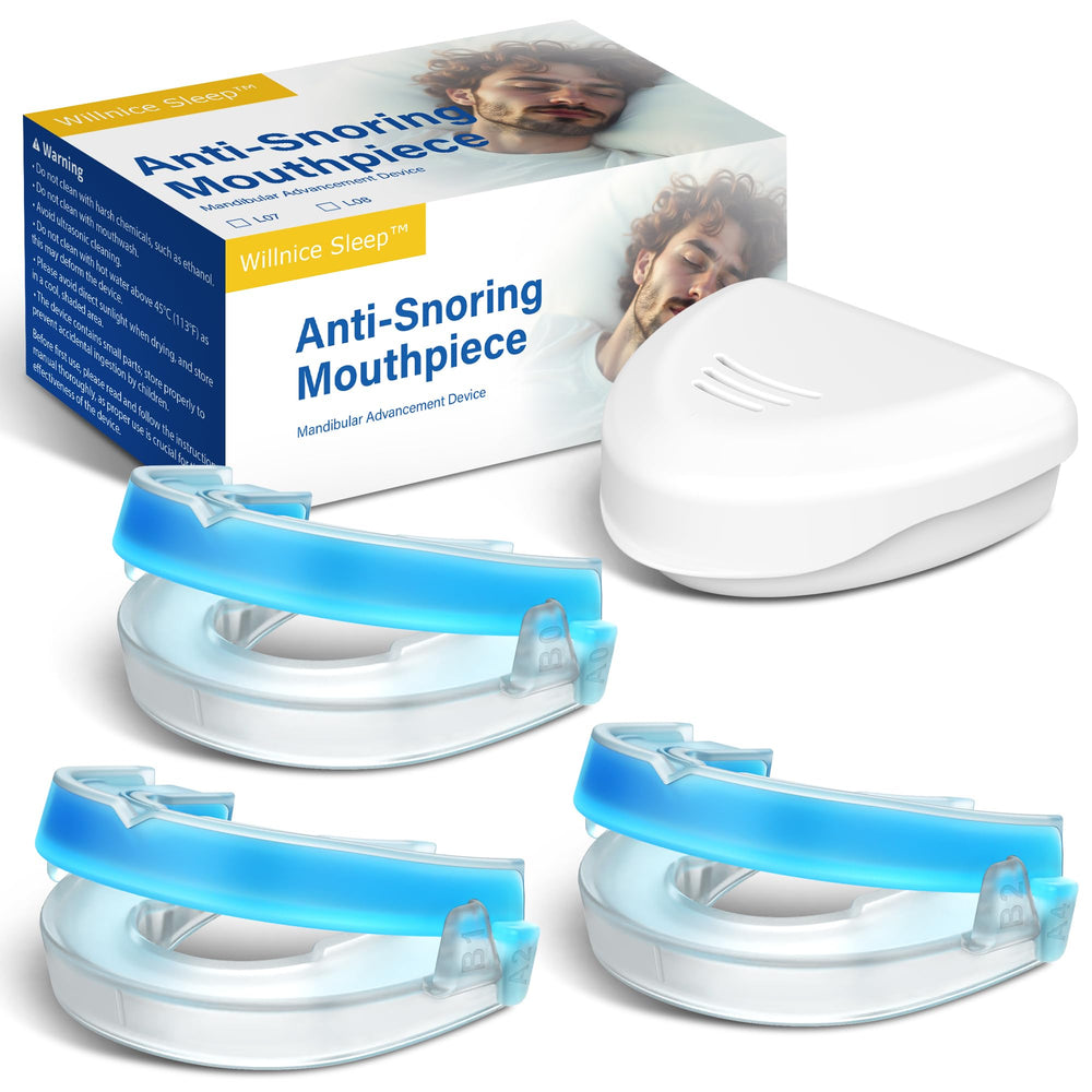 Willnice anti-snoring mouth guard with adjustable 0-6 mm system for a precise, quiet-night fit.