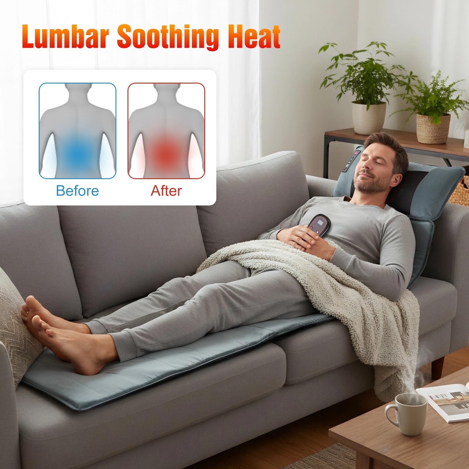 Wilytyres back massage pad with heat provides soothing relief after long days