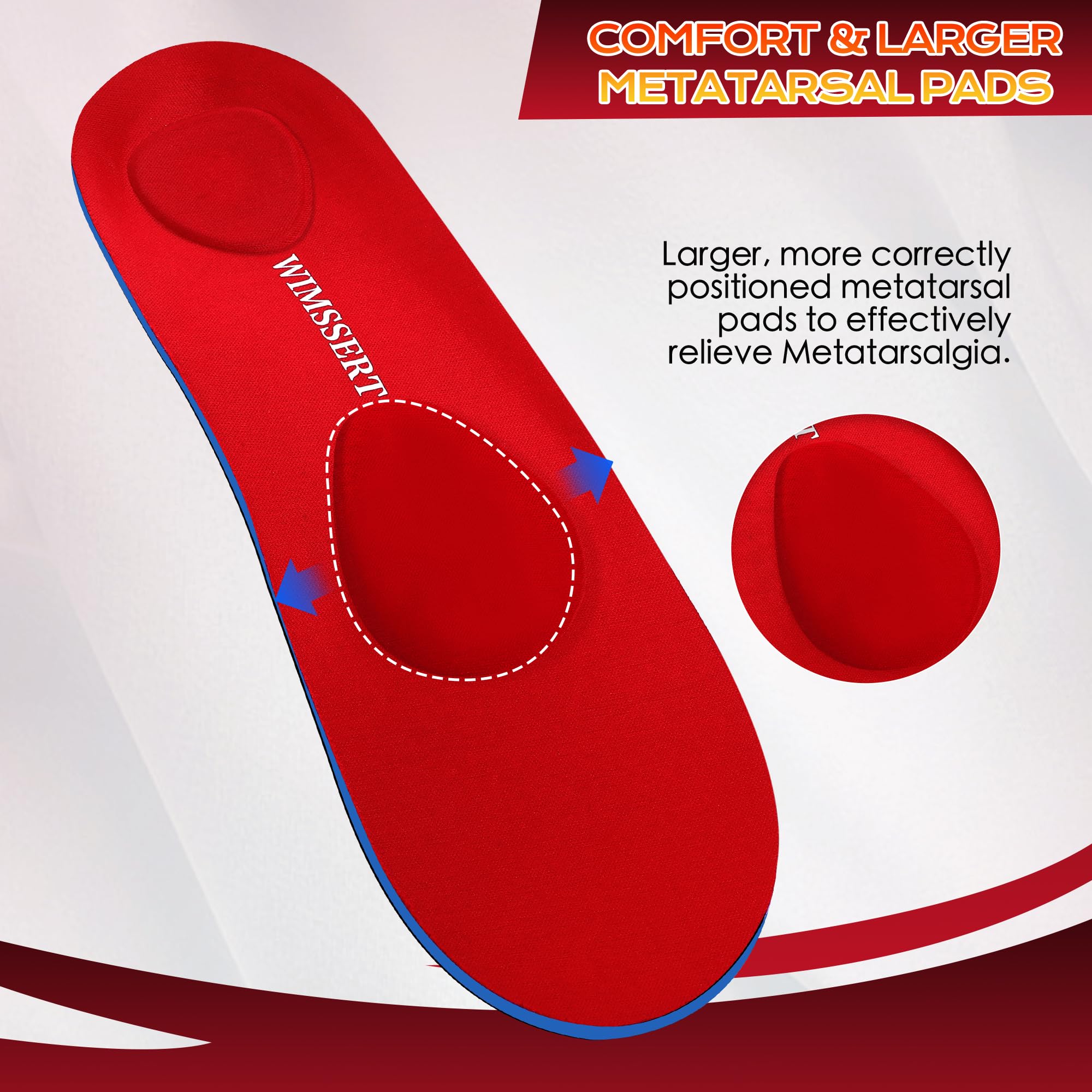 WIMSSERT metatarsal pad is larger and targets the ball of foot