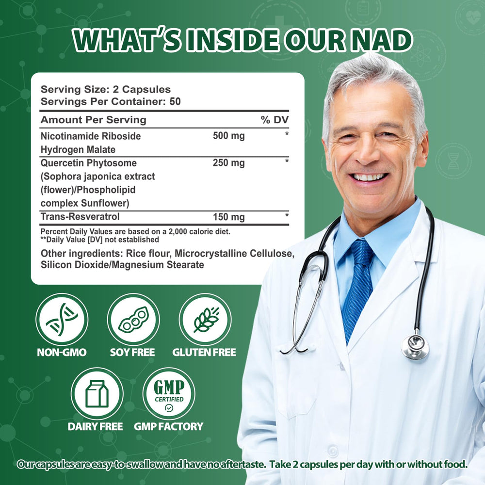 Windboss Liposomal NAD+ bottle label emphasizes science-backed absorption and quality.
