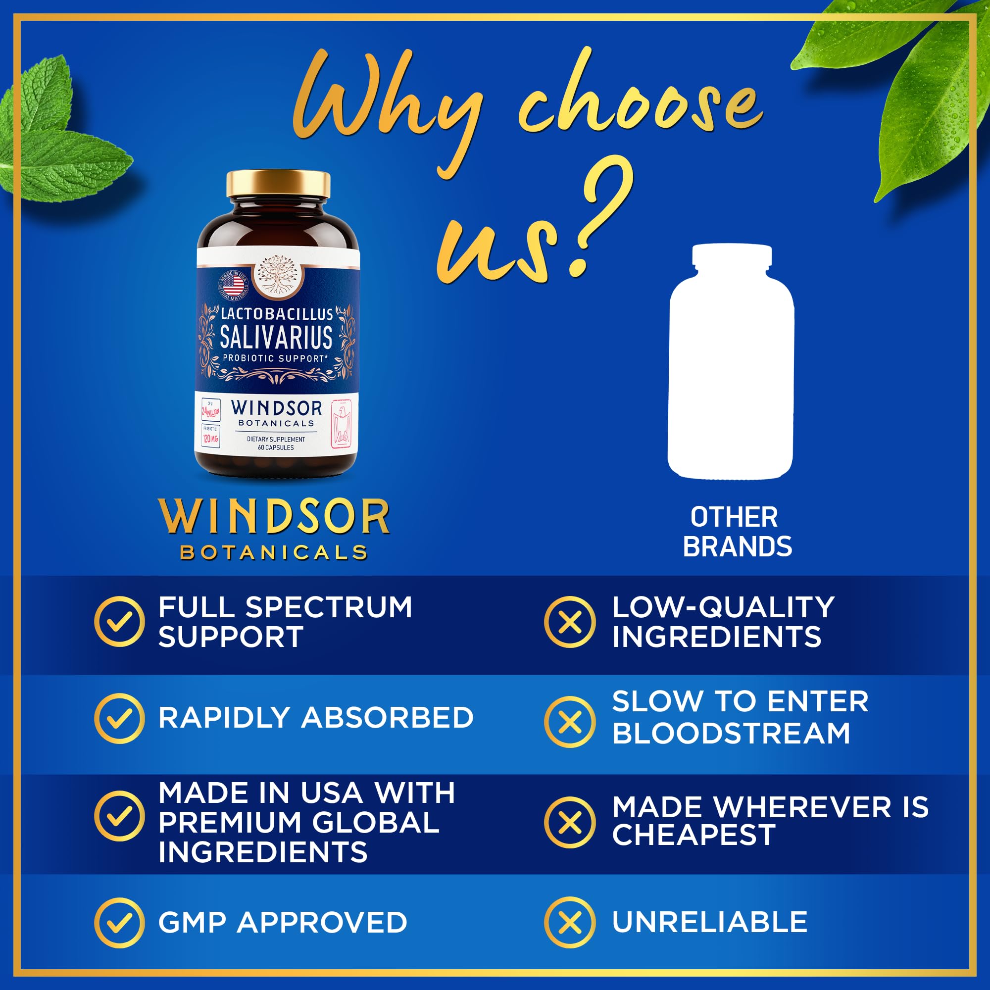 WINDSOR BOTANICALS Made in USA emblem on label indicating quality