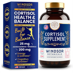 WINDSOR BOTANICALS 15-in-1 cortisol bottle with full-spectrum blend for daily support.