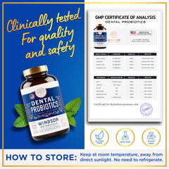 Windsor Botanicals 3BN CFU Lactobacillus Paracasei tablet supports gum health.