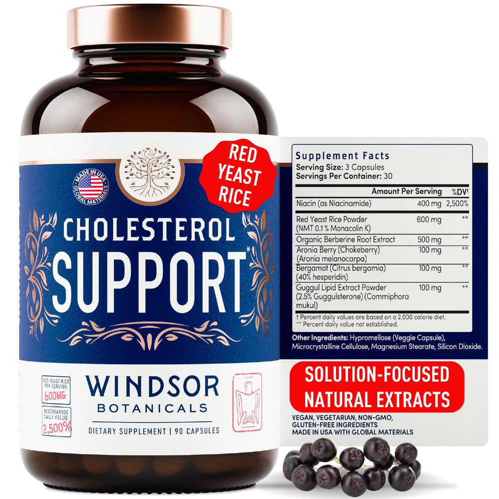 Windsor Botanicals cholesterol bottle with bergamot for healthy lipid balance.