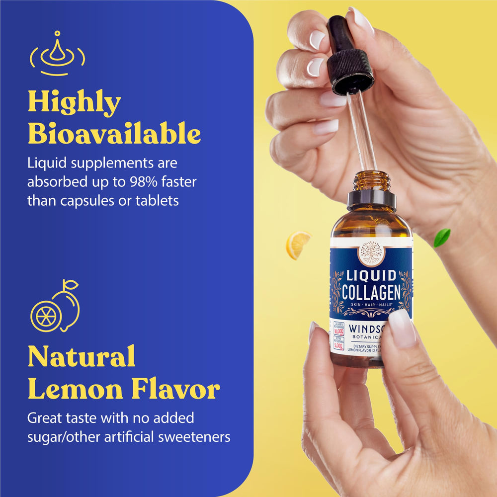 WINDSOR BOTANICALS hydrolyzed collagen peptides label highlights 30,000mcg per serving.