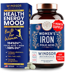 WINDSOR BOTANICALS iron pill bottle closeup for daily energy support
