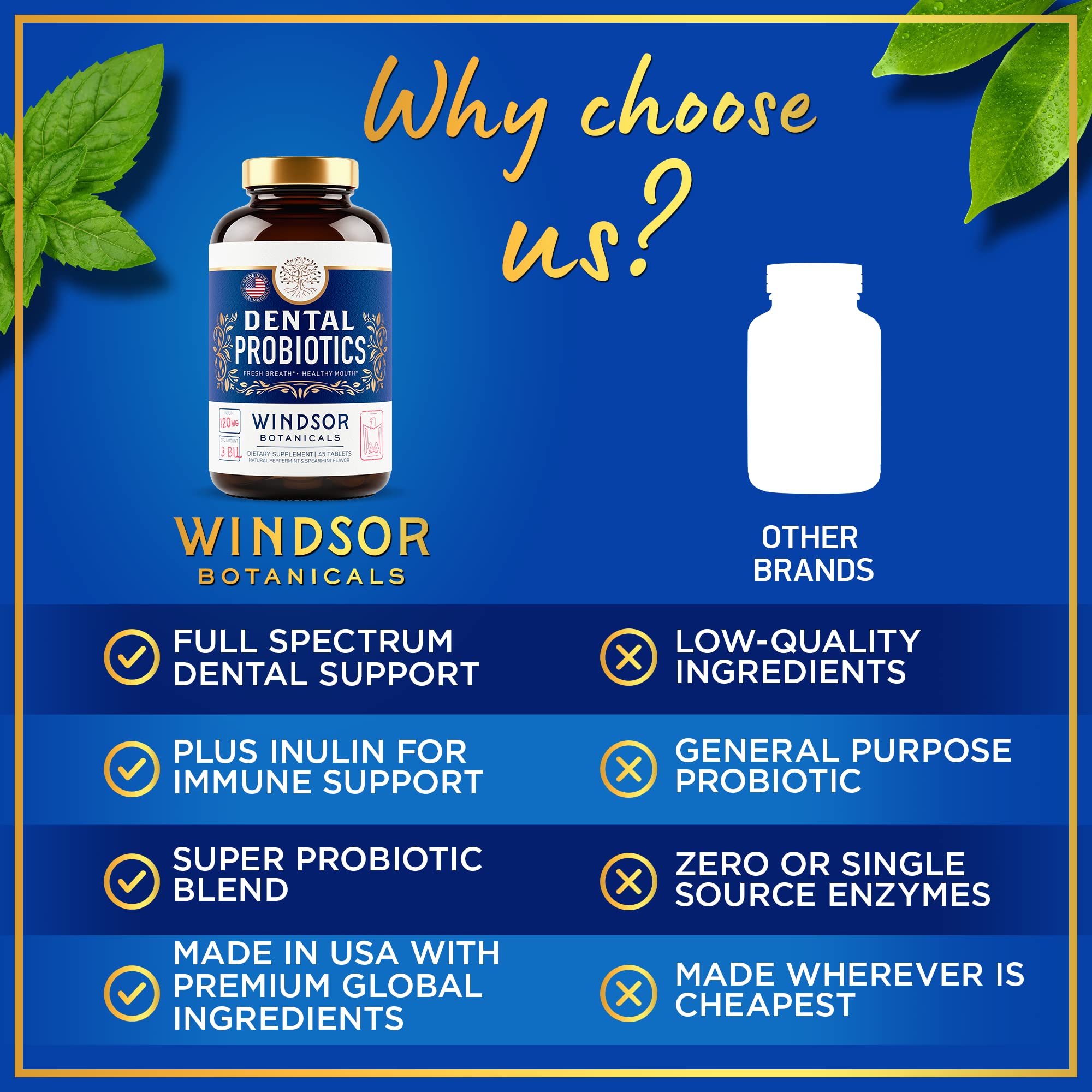 Windsor Botanicals K12 Pro B dental probiotic tablet supports fresh breath.