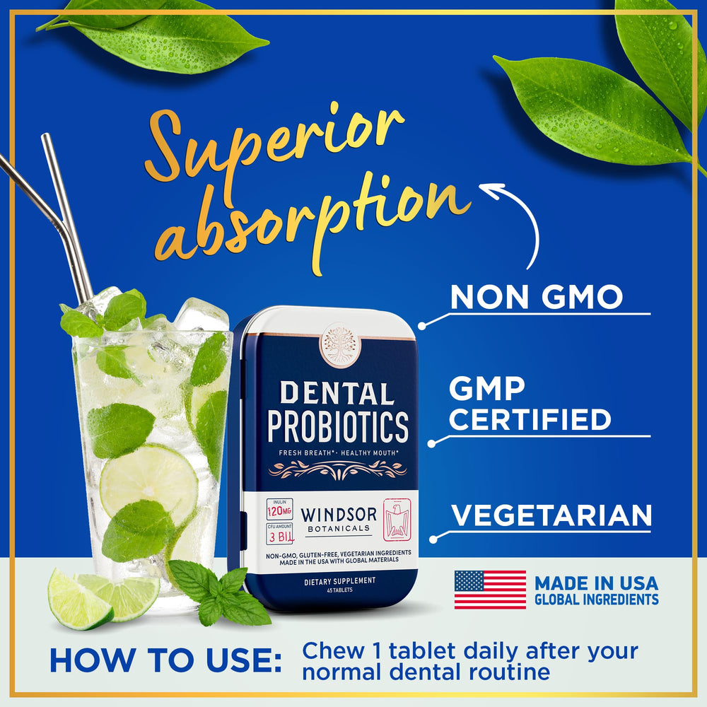 Windsor Botanicals mint-flavored sugar-free tablets provide refreshing flavor and daily use.