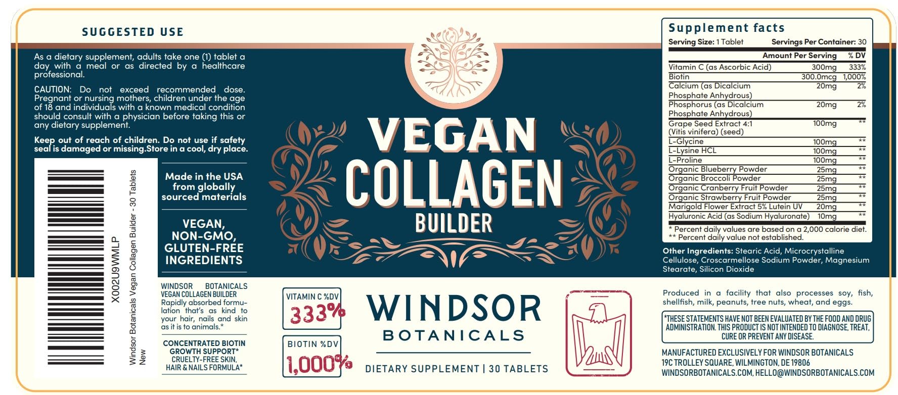 WINDSOR BOTANICALS vegan collagen pack display in retail setting