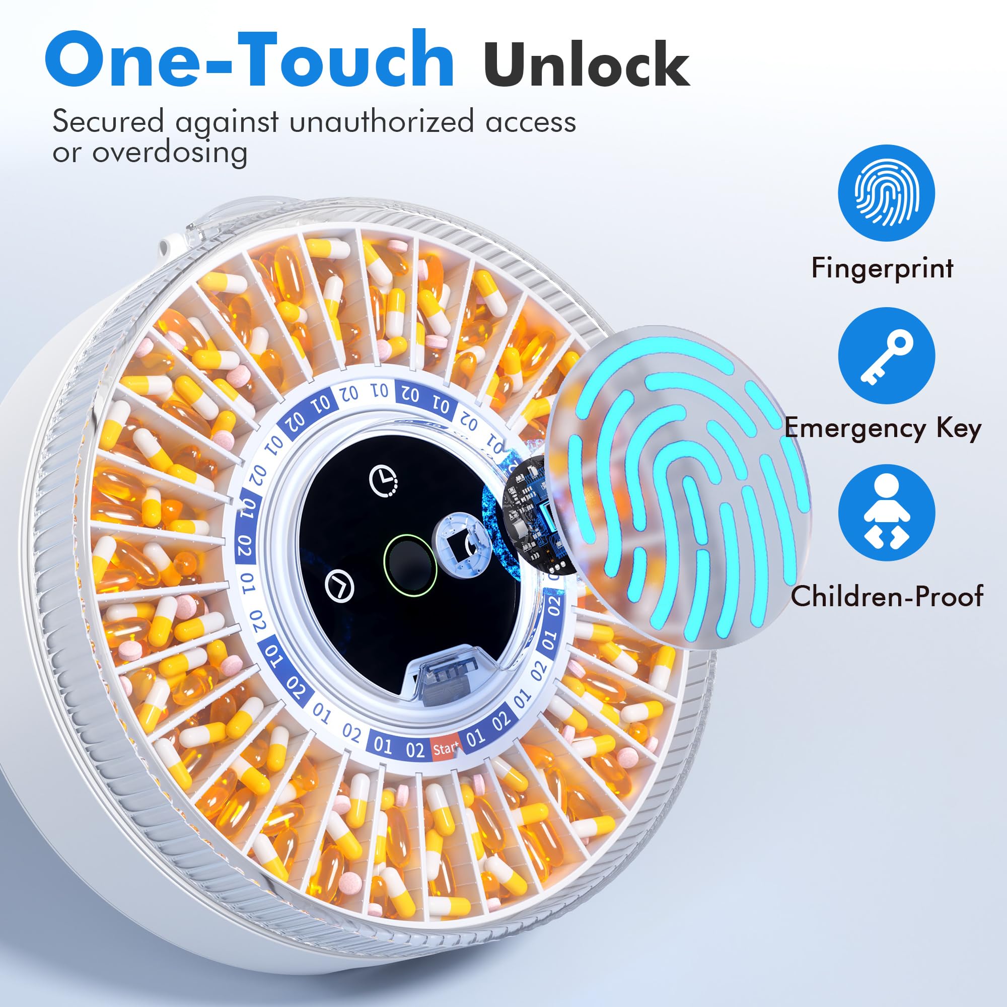 Windtrace pill dispenser mechanical backup provides reliable secondary lock for safety