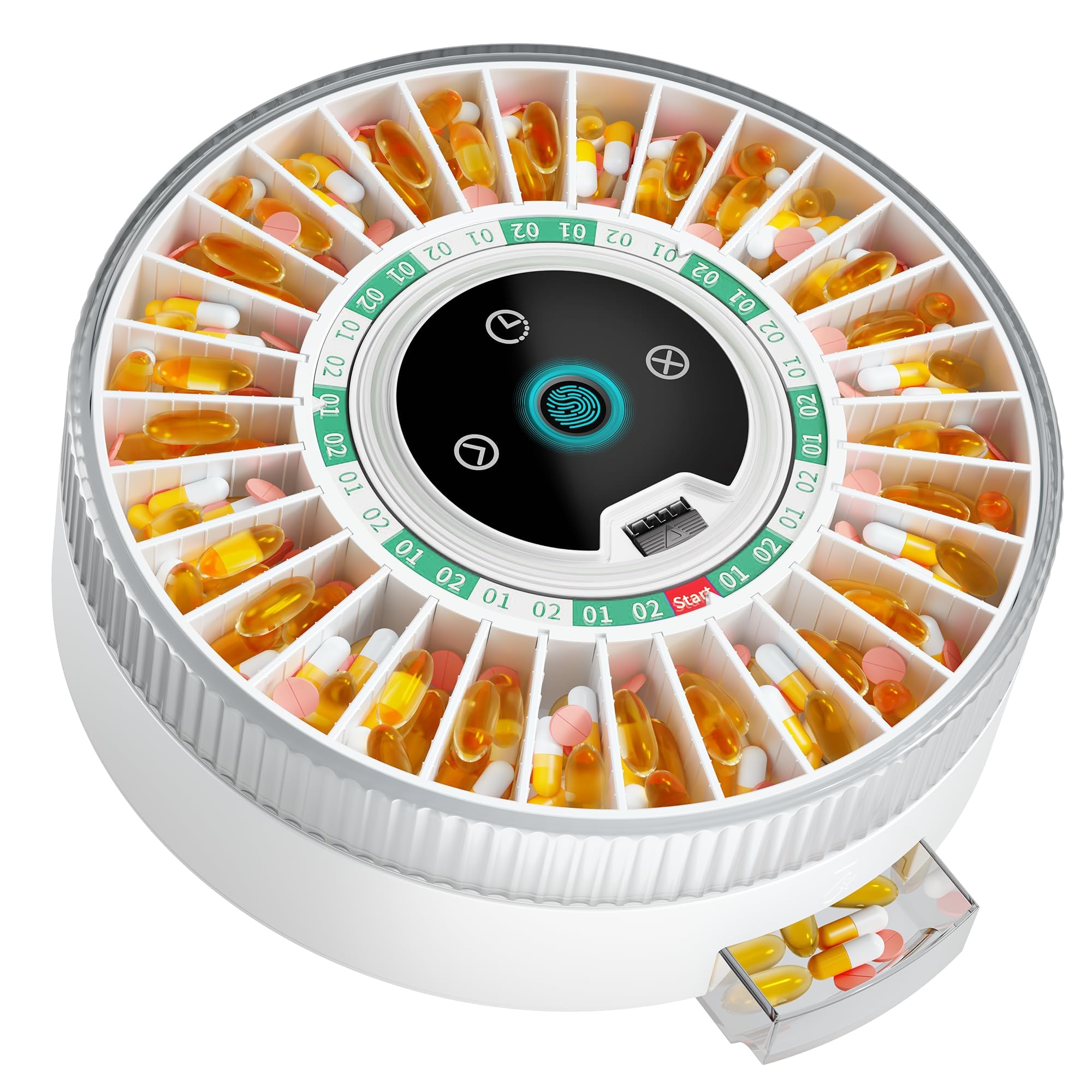 Windtrace PillCalendar in green, front view for organized daily medications.