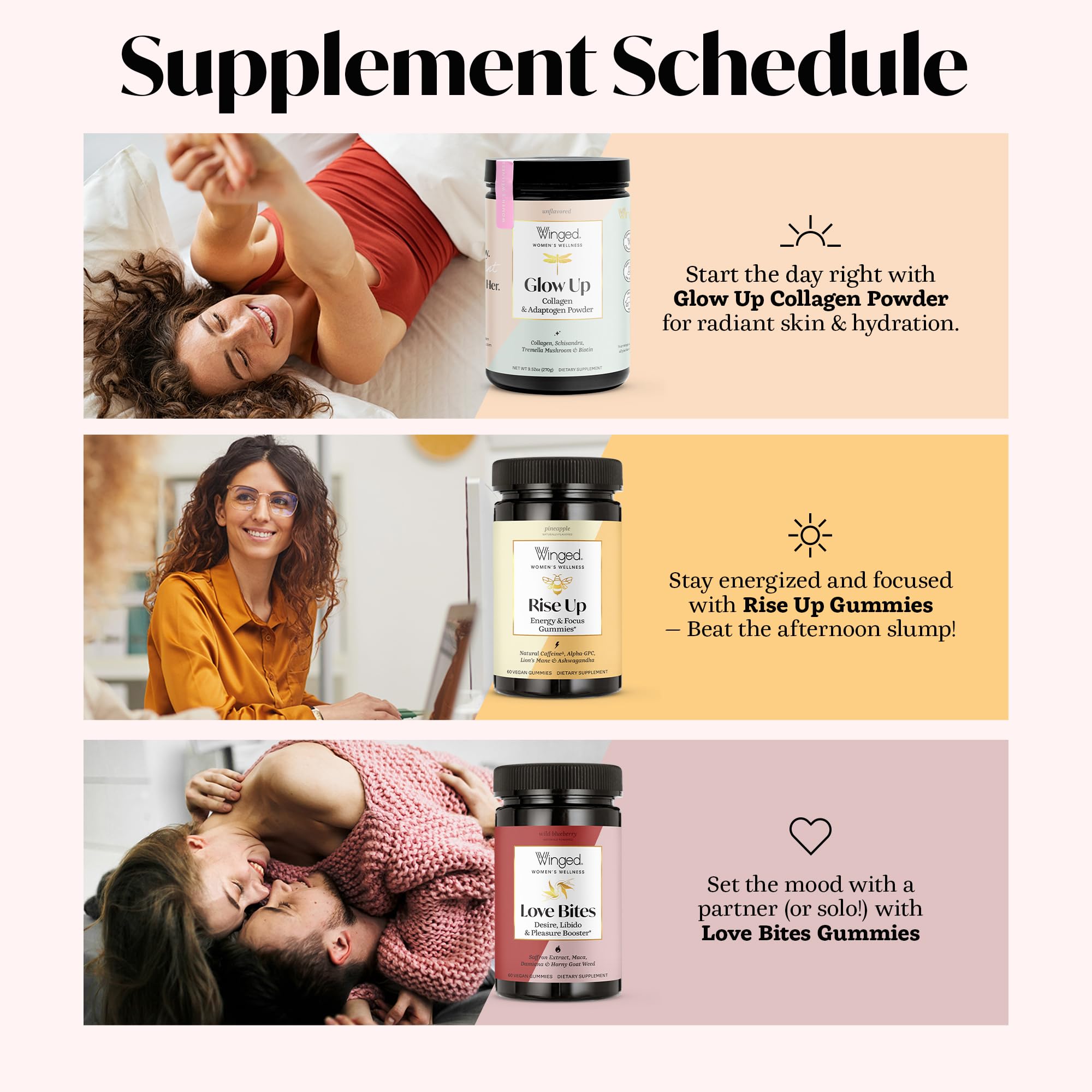 Winged Wellness Love Bites two gummies daily dose for routine use.