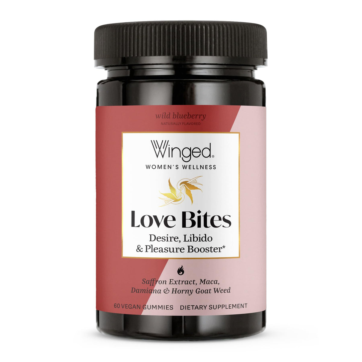 Winged Wellness Love Bites packaging on a clean surface, easy daily wellness support.