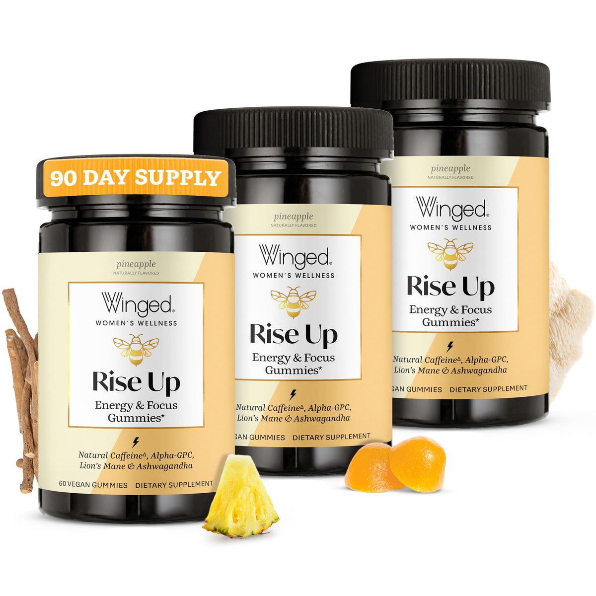 Winged Wellness Rise Up bottle being poured for daily energy support