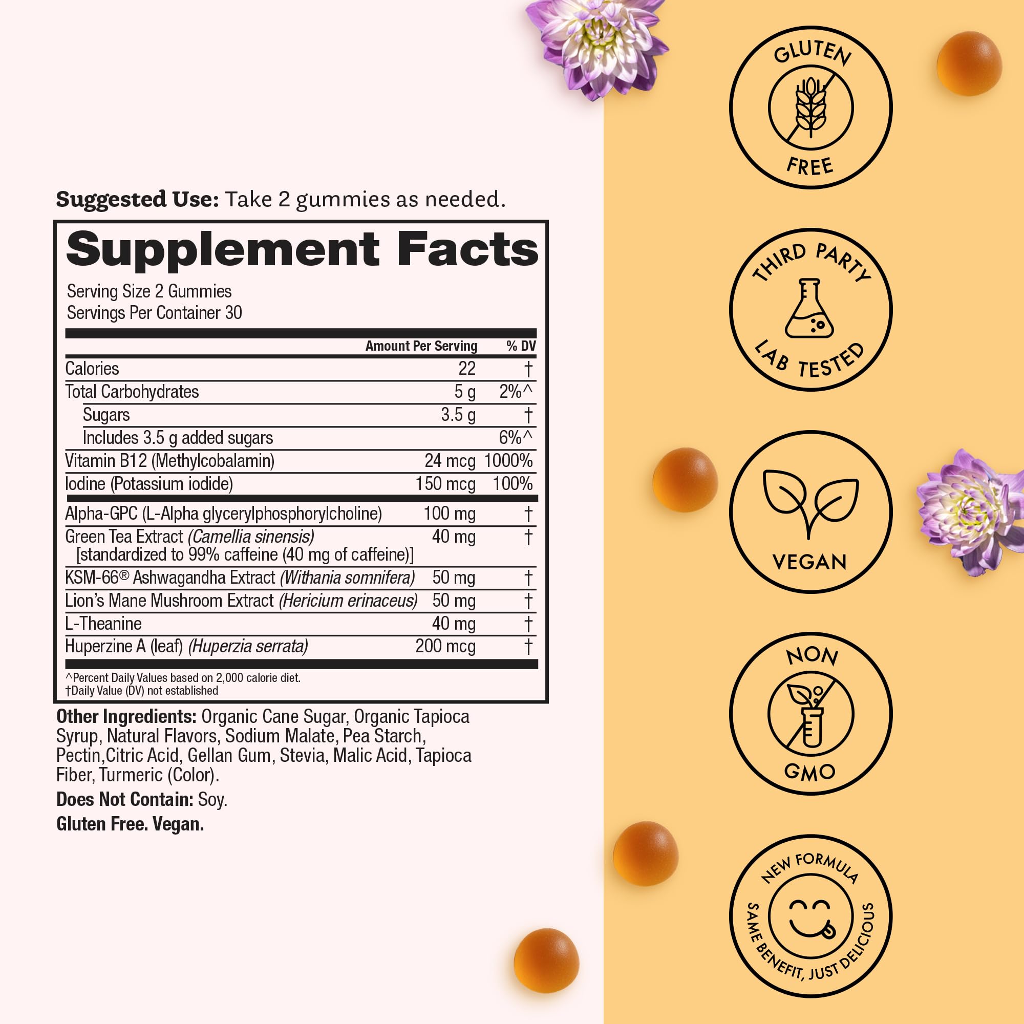 Winged Wellness Rise Up serving image with two gummies for a quick boost