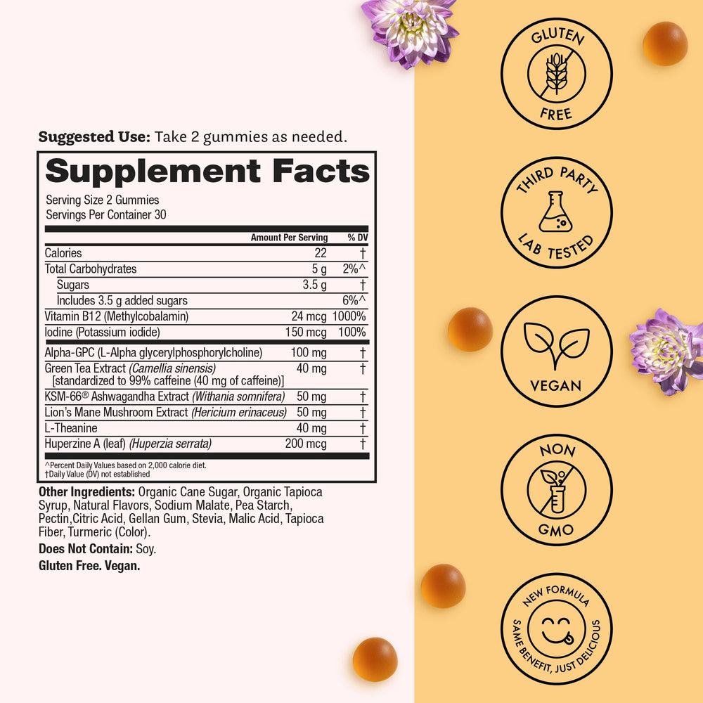 Winged Wellness Rise Up serving image with two gummies for a quick boost