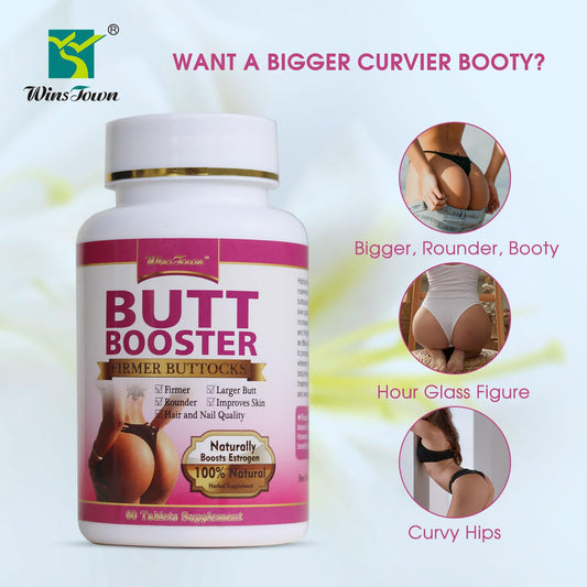 Wins Town Butt Booster Pills packaging on display highlights natural herbal formula.