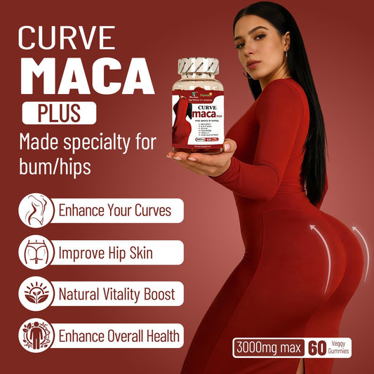 Wins Town Maca Plus Gummies bottle side view highlighting easy-to-chew daily supplement.