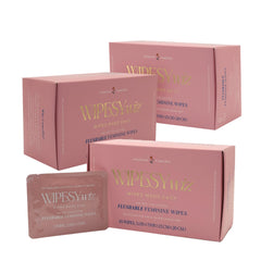 WIPESYwiz flushable feminine wipes 3-pack for on-the-go freshness and easy disposal.