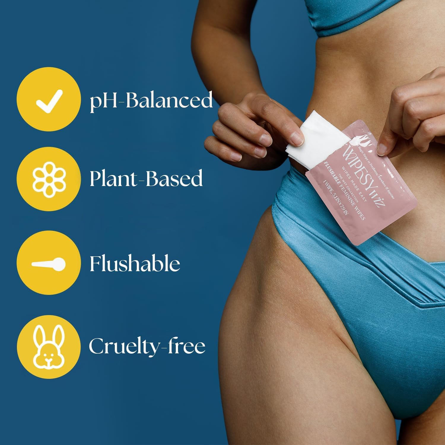 WIPESYwiz pH-balanced formula gentle on sensitive skin.
