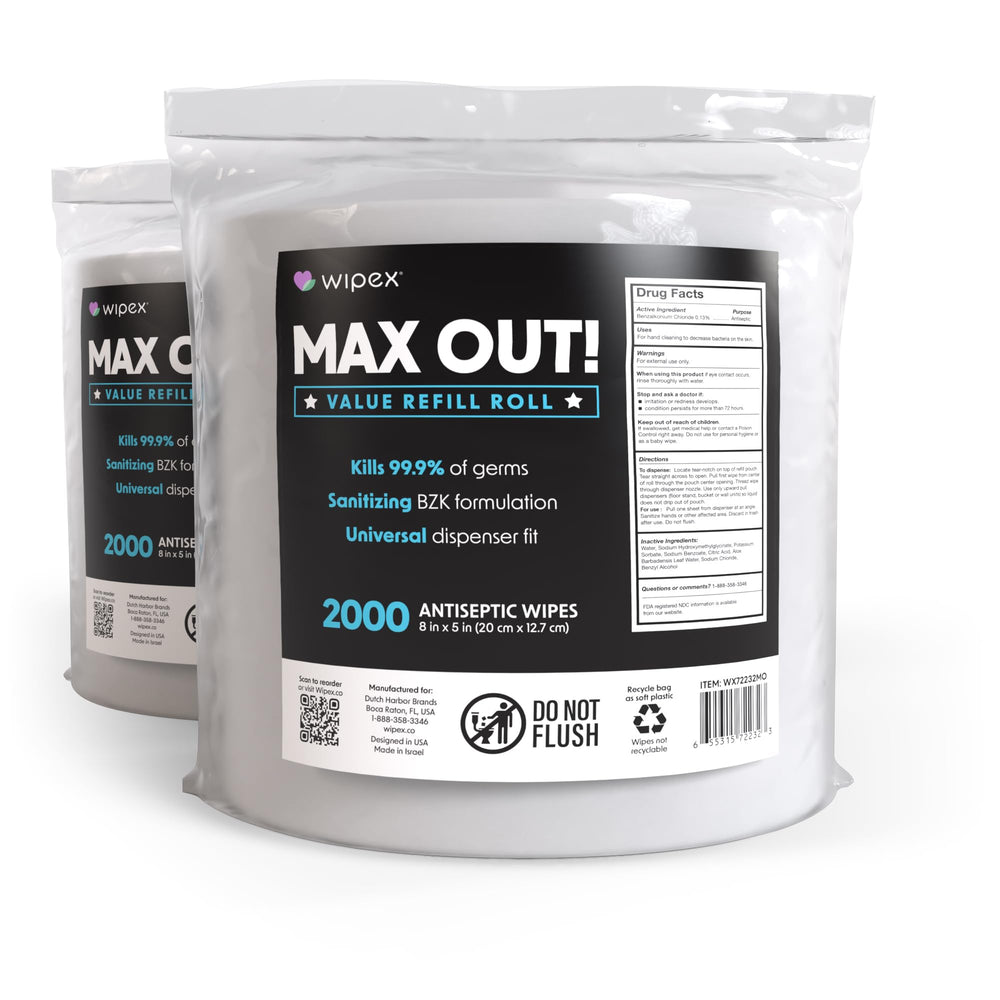 Wipex Max Out roll image showing 2000 wipes ready for gym use.