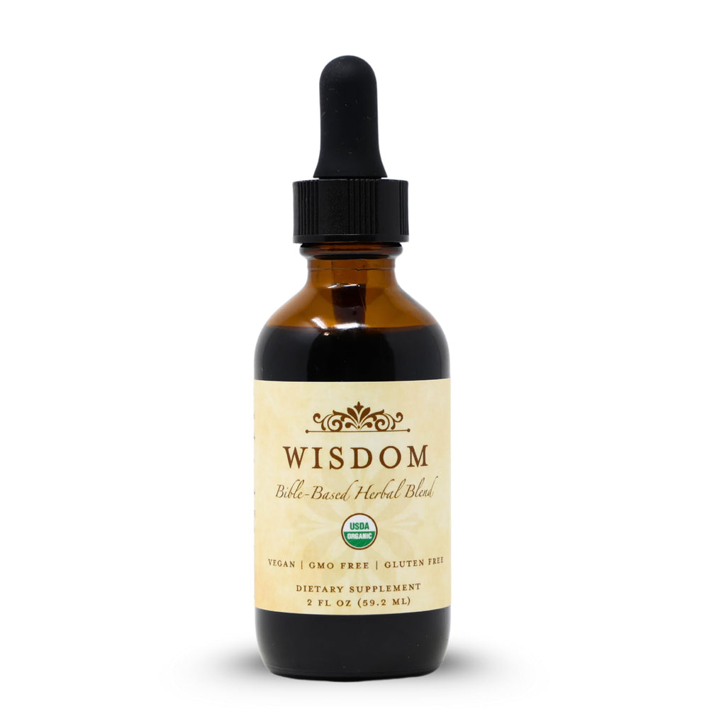 Wisdom Nutrition organic drops bottle shows turmeric-frankincense-myrrh for quick energy support.