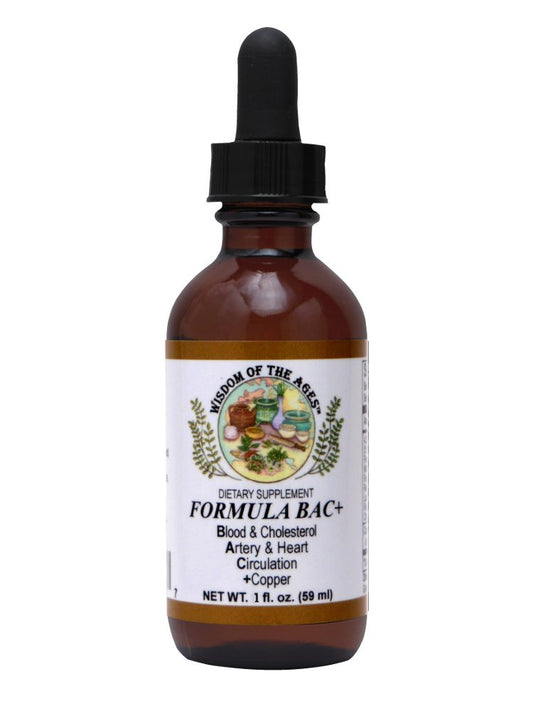 Wisdom of the Ages Formula BAC+ 1-oz bottle ready for cardiovascular support.