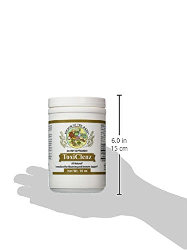 ToxiClenz scoop dispensing image emphasizing easy mixing into routine.