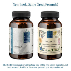 Wise Woman Herbals Great Gut packaging on shelf signals artisanal processing