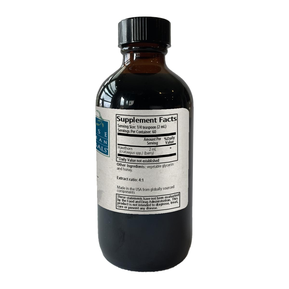 Close-up of syrup-like Hawthorn extract with glycerin and honey base
