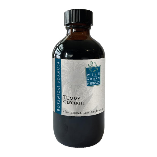 Wise Woman Herbals tummy glycerite bottle offering natural digestive support.