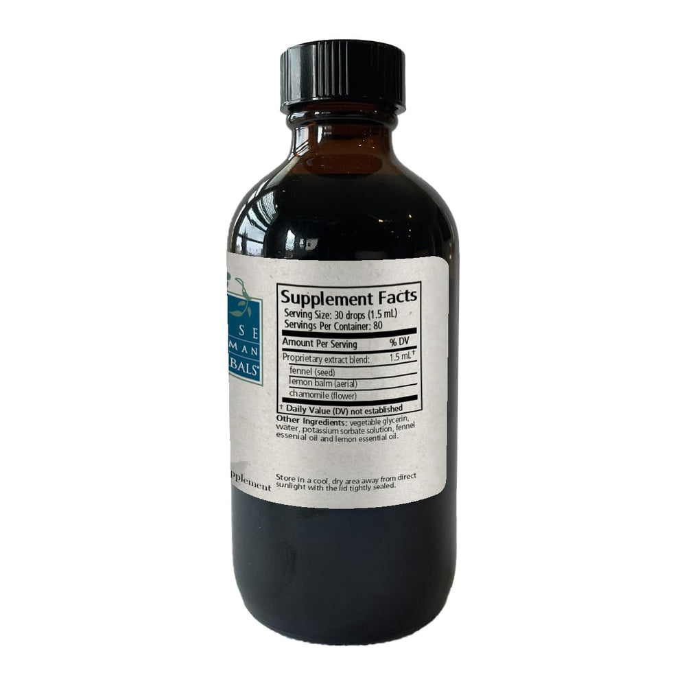 Wise Woman Herbals ingredients—chamomile and fennel—visible in the glycerite for soothing potential.