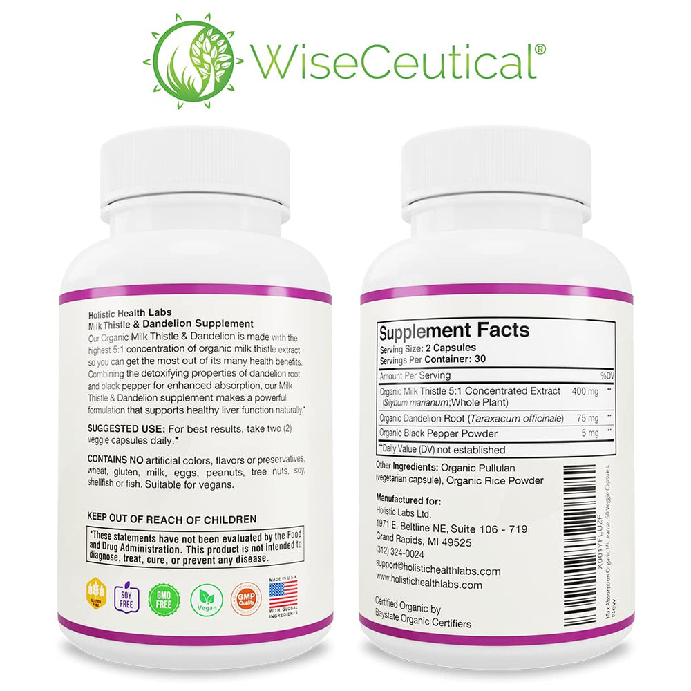 Wiseceutical organic black pepper ingredient highlights absorption enhancement in formula.