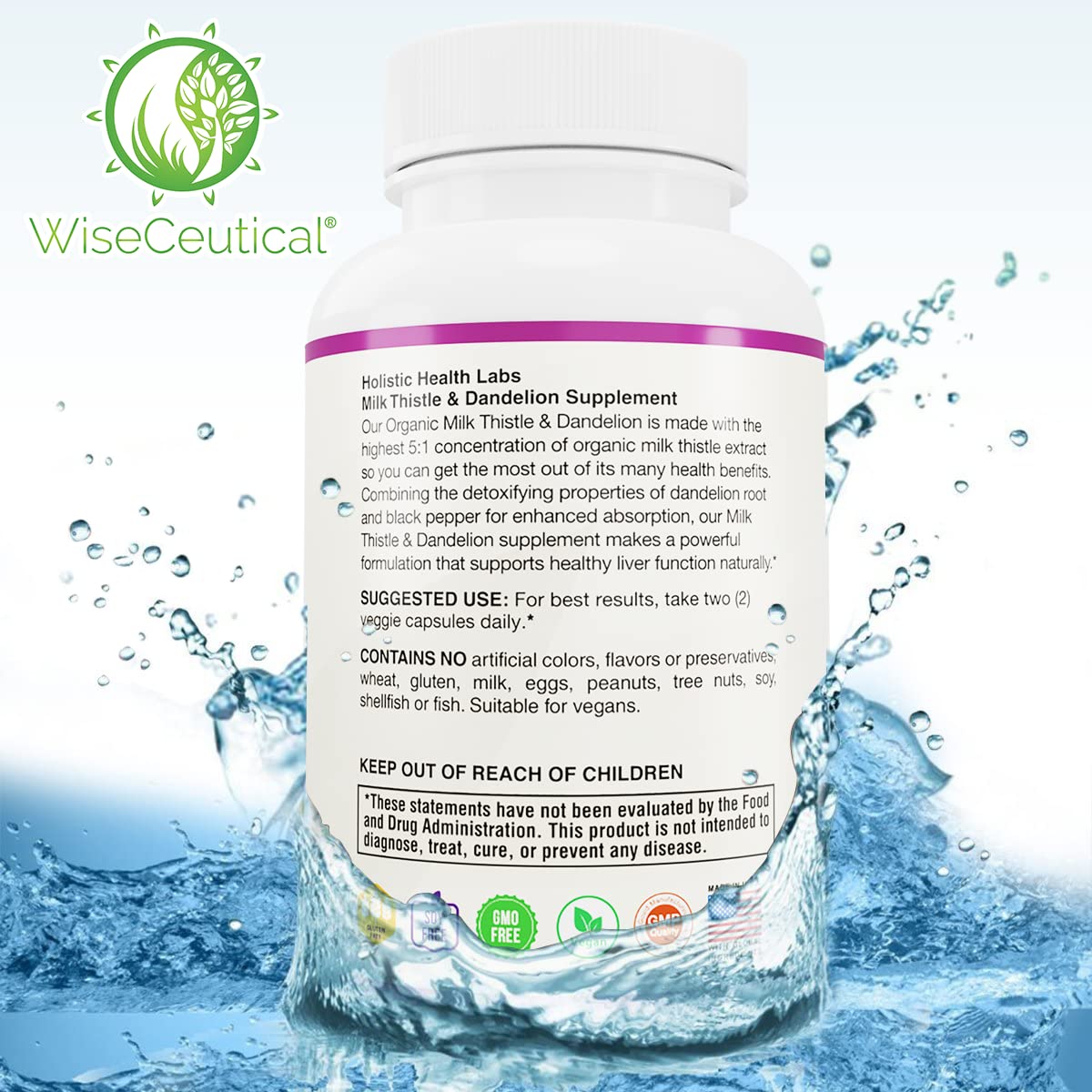 Wiseceutical USDA Organic seal on jar reinforces purity and vegan sourcing.