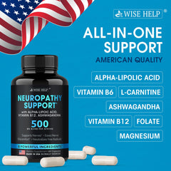 Wisehelp Neuropathy Support made in USA seal indicating trusted production