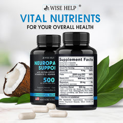 Wisehelp Neuropathy Support bottle label highlights USA-made quality