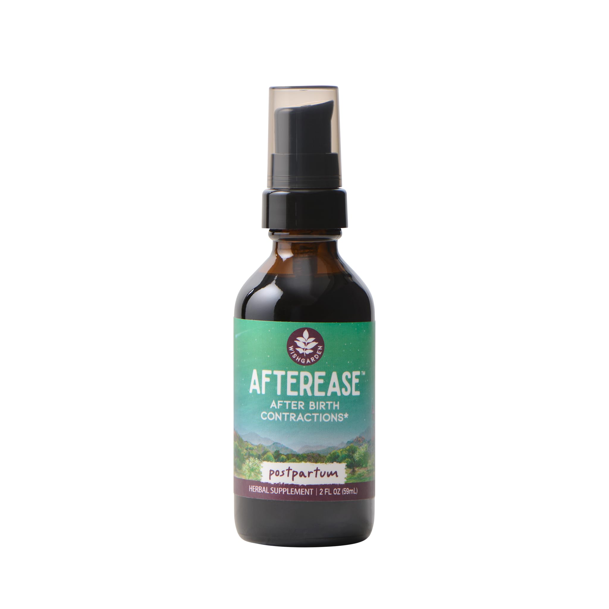 WishGarden AfterEase bottle label closeup for postpartum support