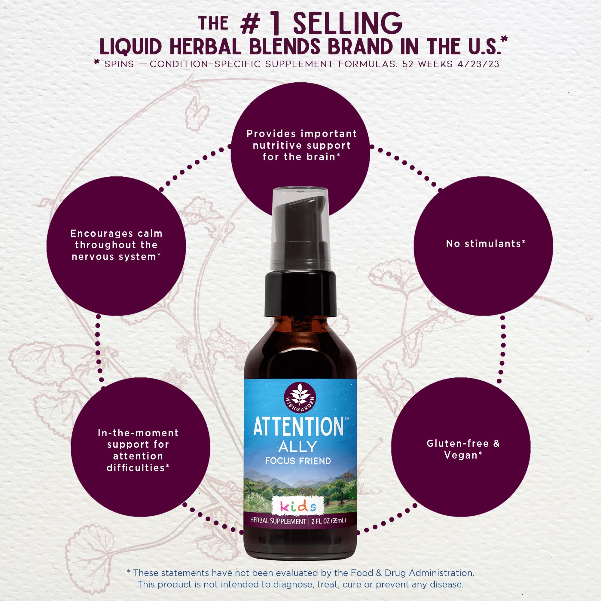 Front label of Attention Ally highlighting organic ingredients