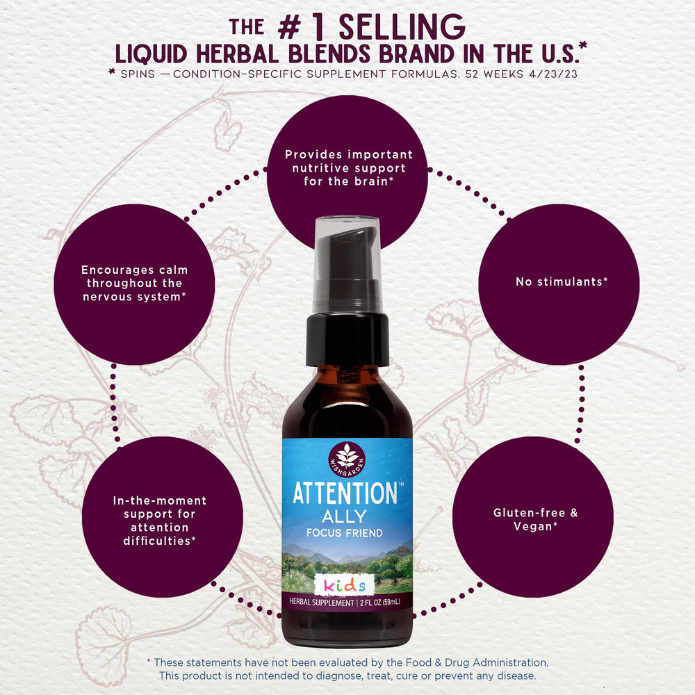 Front label of Attention Ally highlighting organic ingredients