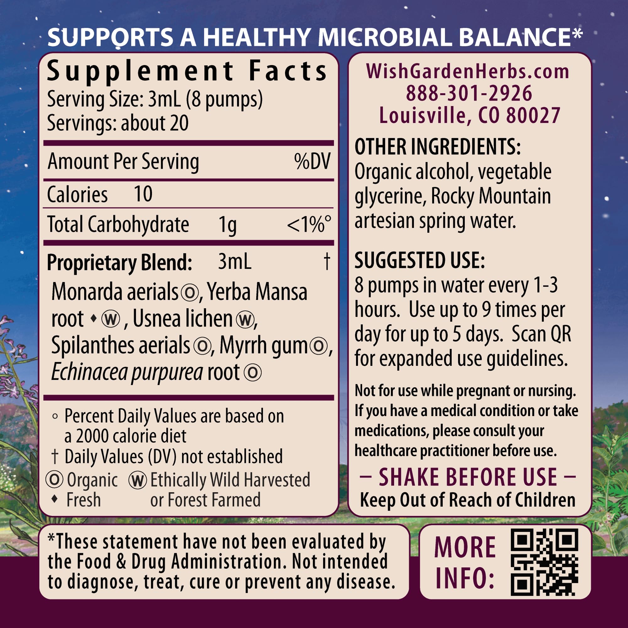 WishGarden Candida Rescue label highlights organic herbs and ingredients.