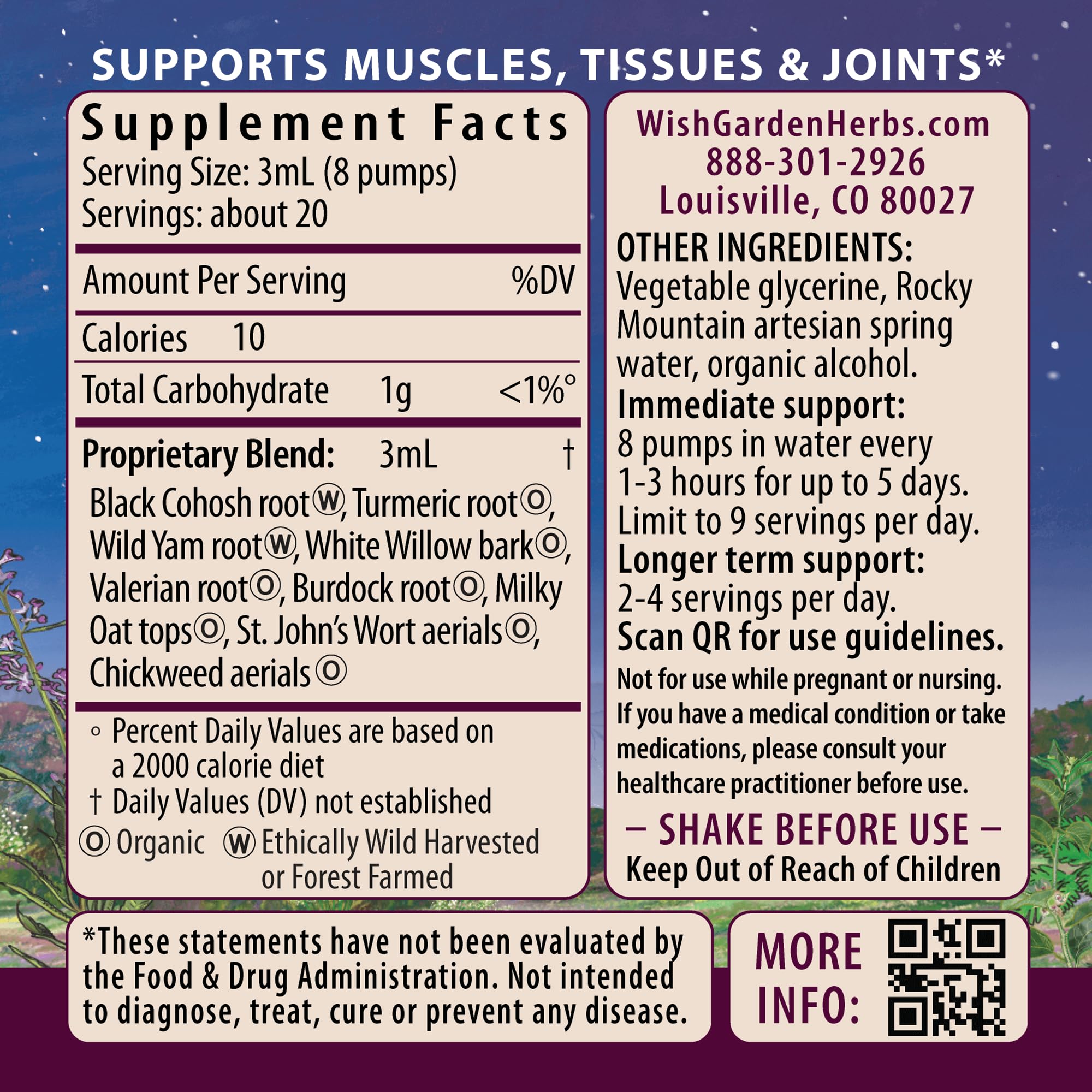 WishGarden Deep Recovery tincture dropper displaying liquid extract for mobility support
