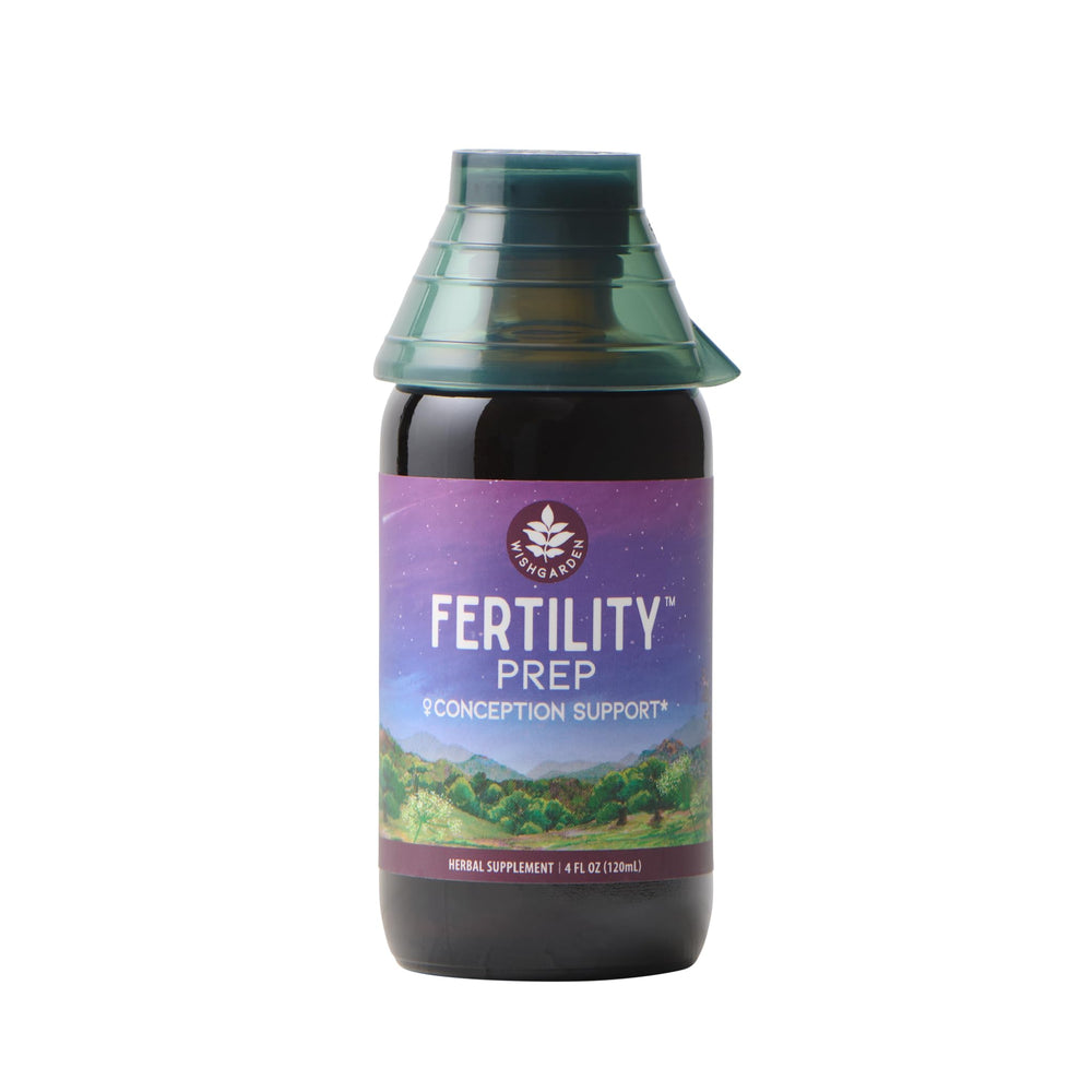 WishGarden Fertility Prep bottle pouring for convenient daily dosing