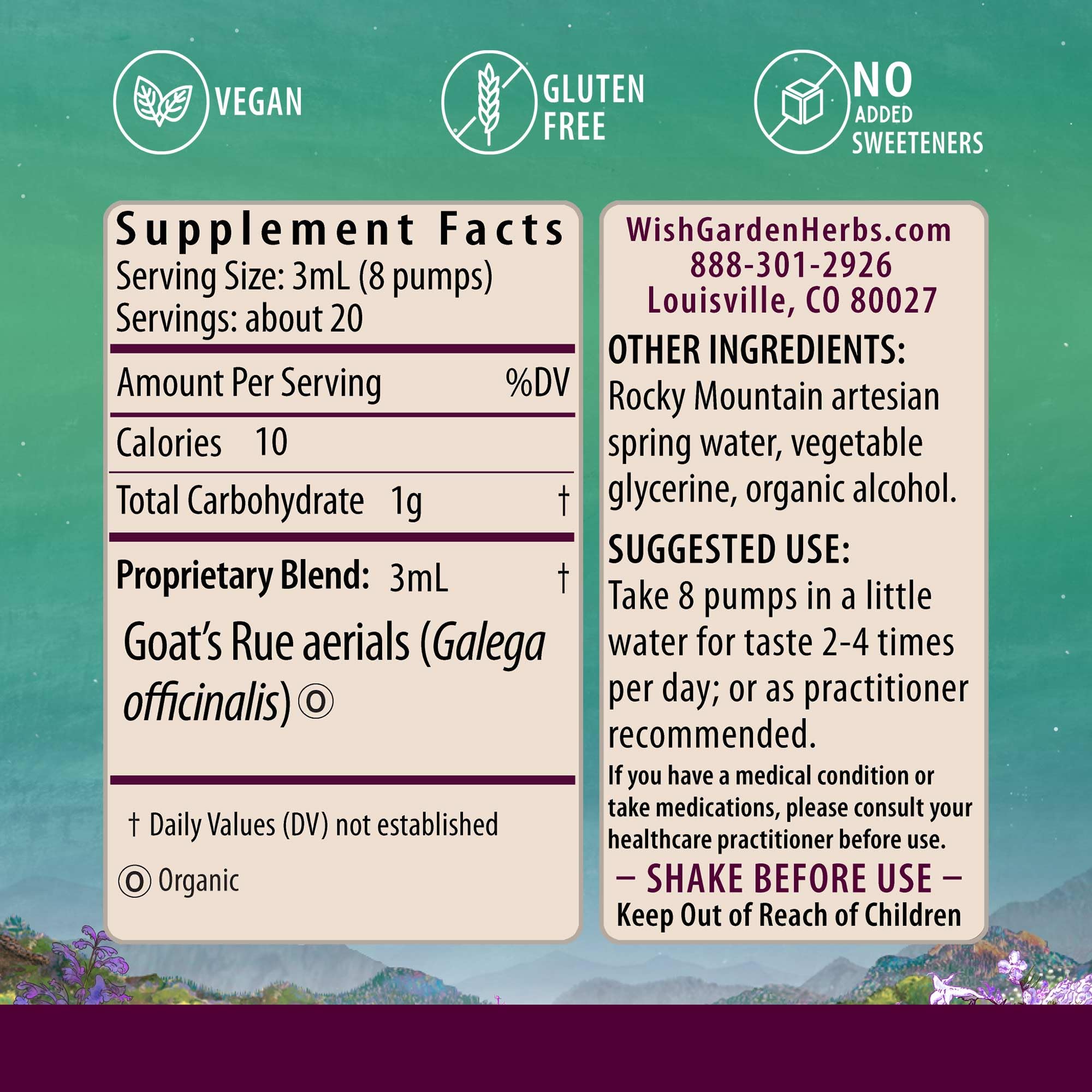 WishGarden Goat's Rue tincture dropper-cap bottle for easy dosing.