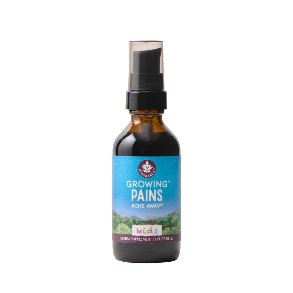 WishGarden Growing Pains Kids tincture bottle pour supports easy dosing.