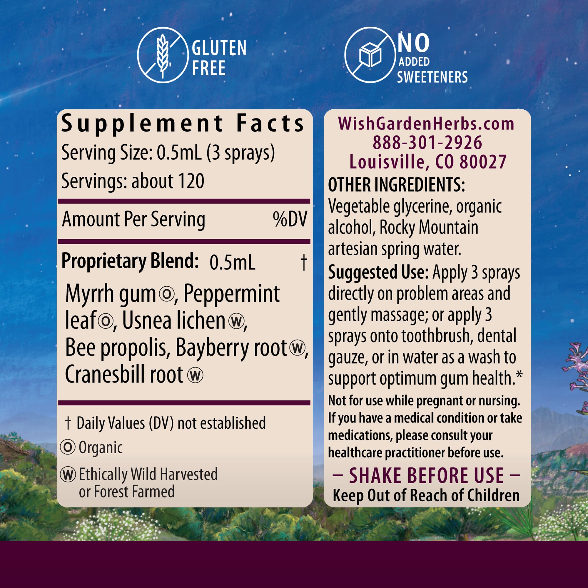 WishGarden Gum Strength label closeup highlights all-natural ingredients and vegan formula.