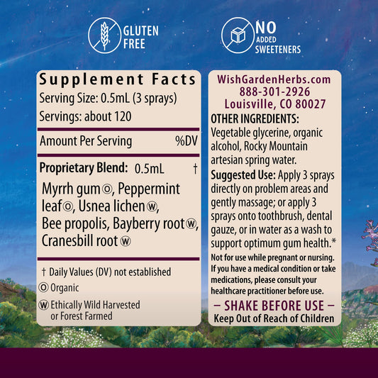 WishGarden Gum Strength label closeup highlights all-natural ingredients and vegan formula.
